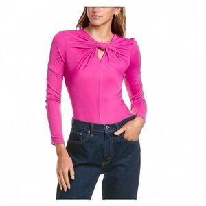 Farm Rio Hot Pink Twist Front Long Sleeve Bodysuit Women's Medium NWOT